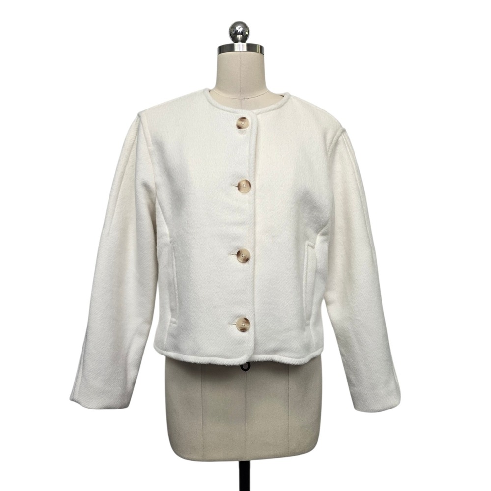 Abercrombie & Fitch White Wool Blend Collarless Button Front Jacket Size Small